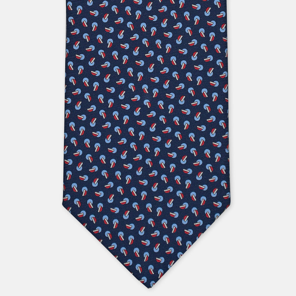 3-Fold Silk Tie, Geometric Pattern, Blue and Red - 3085