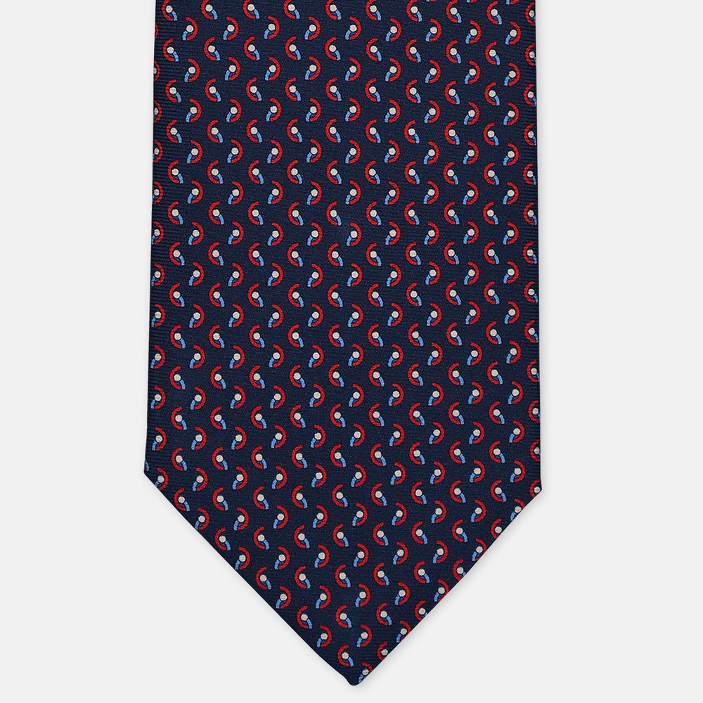 3-Fold Silk Tie, Geometric Pattern, Blue and Red - 3088