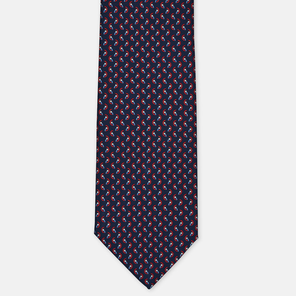 3-Fold Silk Tie, Geometric Pattern, Blue and Red - 3088