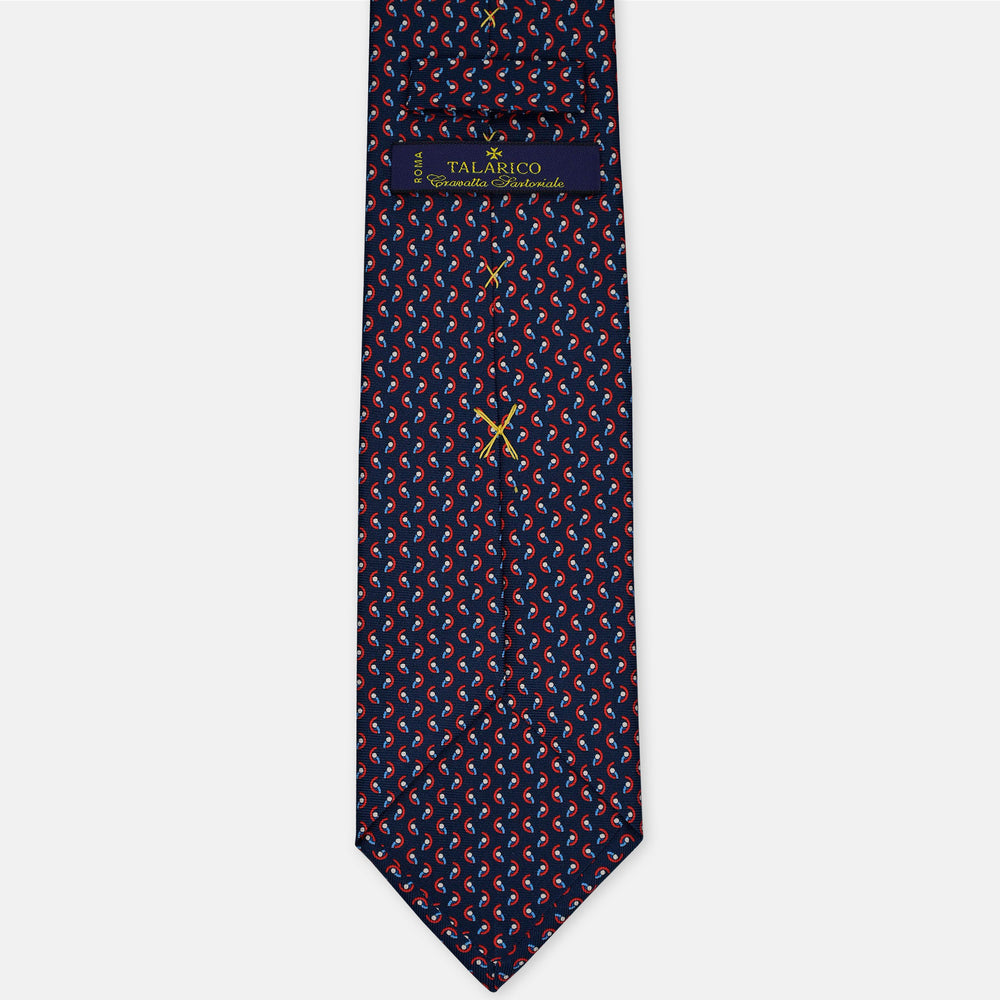 3-Fold Silk Tie, Geometric Pattern, Blue and Red - 3088