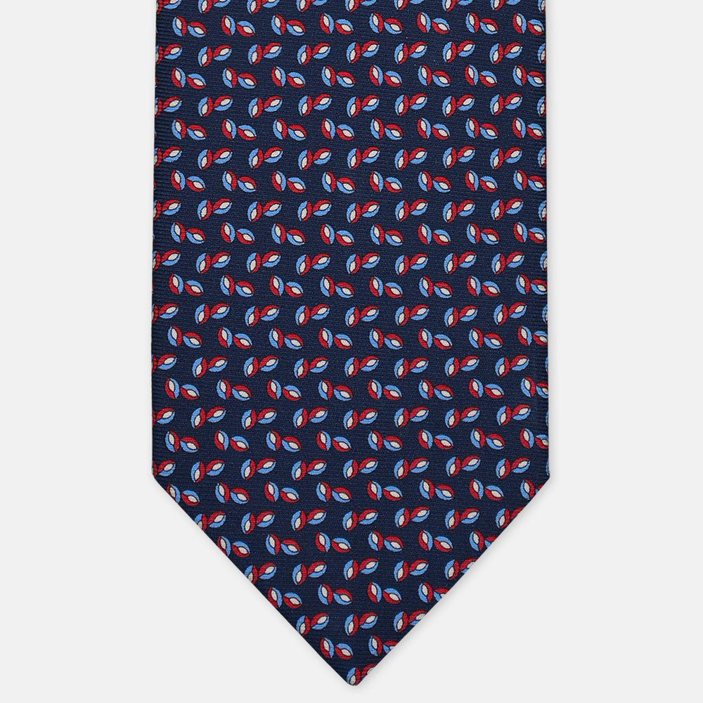 3-Fold Silk Tie, Floral Pattern, Blue and Red - 3090