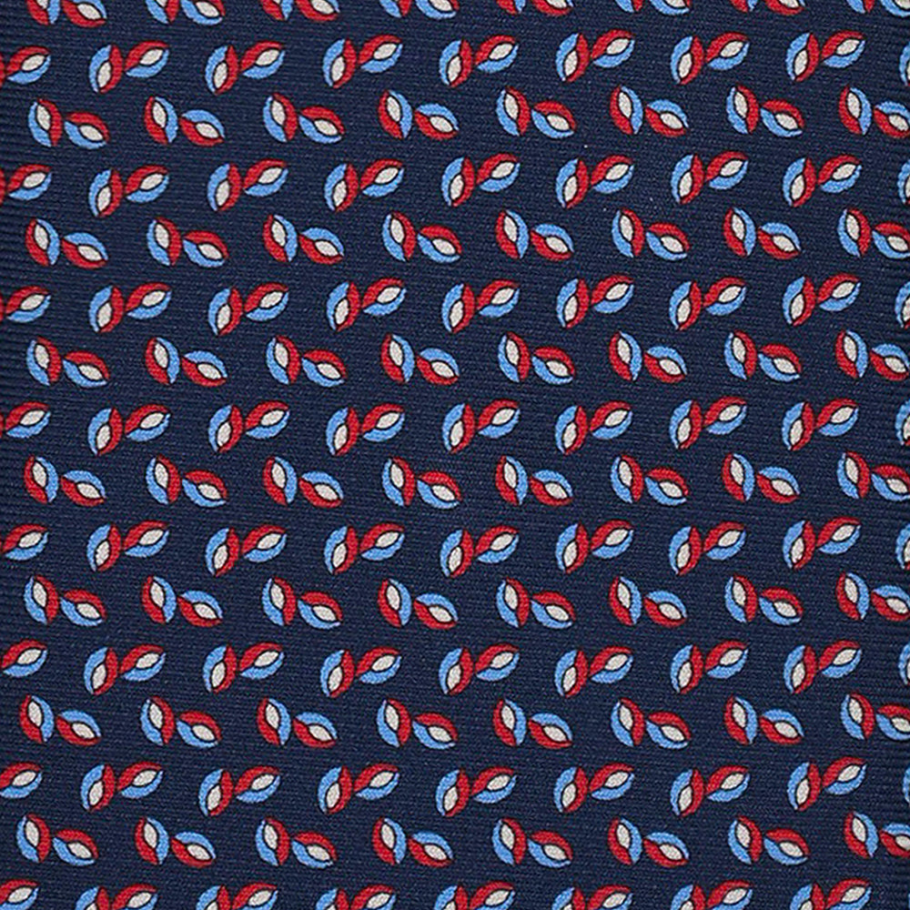 3-Fold Silk Tie, Floral Pattern, Blue and Red - 3090