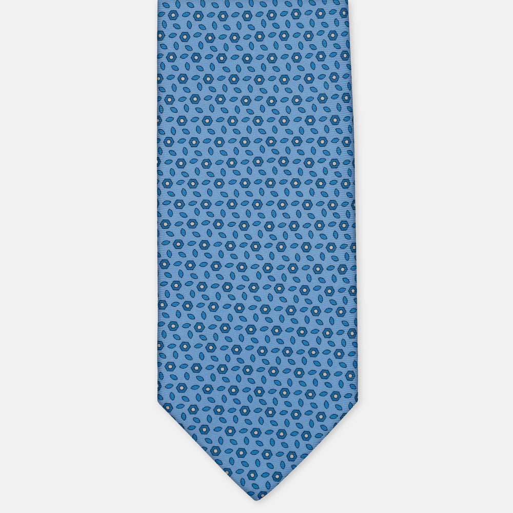 3-Fold Silk Tie, Floral Pattern, Light Blue - 3096