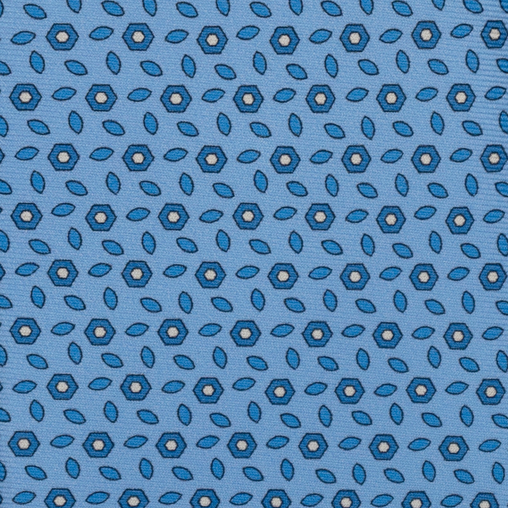 3-Fold Silk Tie, Floral Pattern, Light Blue - 3096