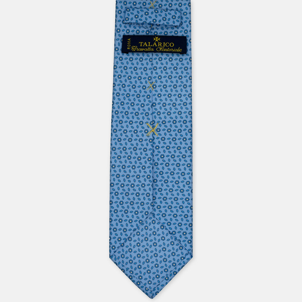 3-Fold Silk Tie, Floral Pattern, Light Blue - 3096