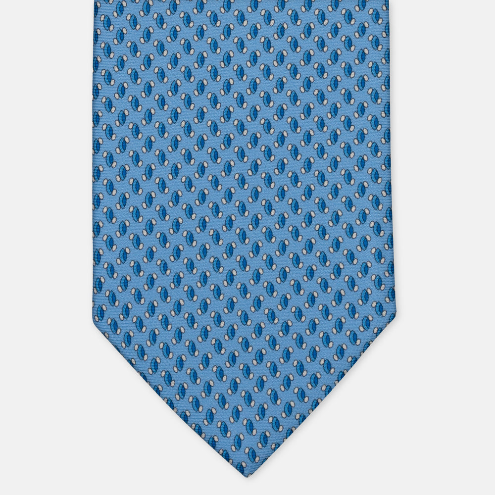 3-Fold Silk Tie, Micro Geometric Pattern, Light Blue - 3098