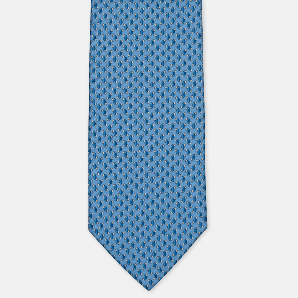 3-Fold Silk Tie, Micro Geometric Pattern, Light Blue - 3098