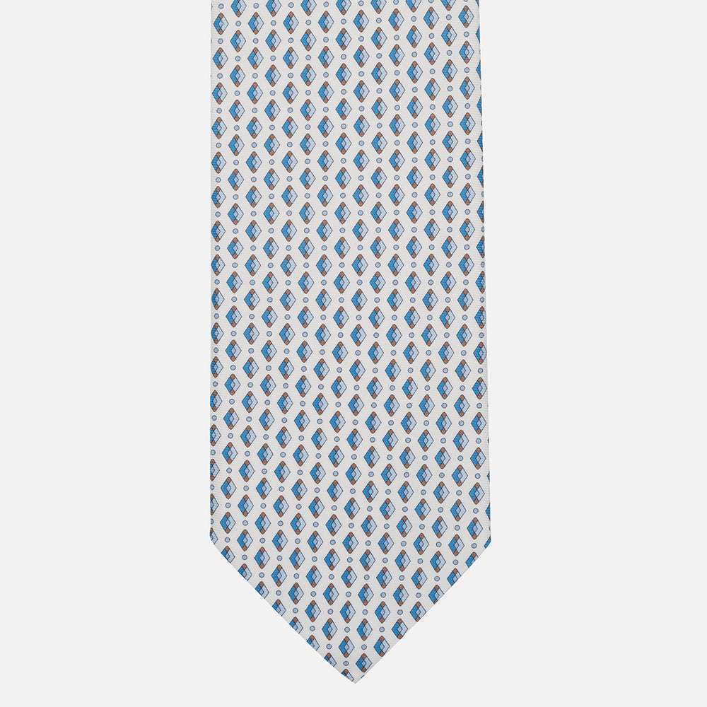 1999 Collection Tie in Heavy Silk Blue Geometric Pattern