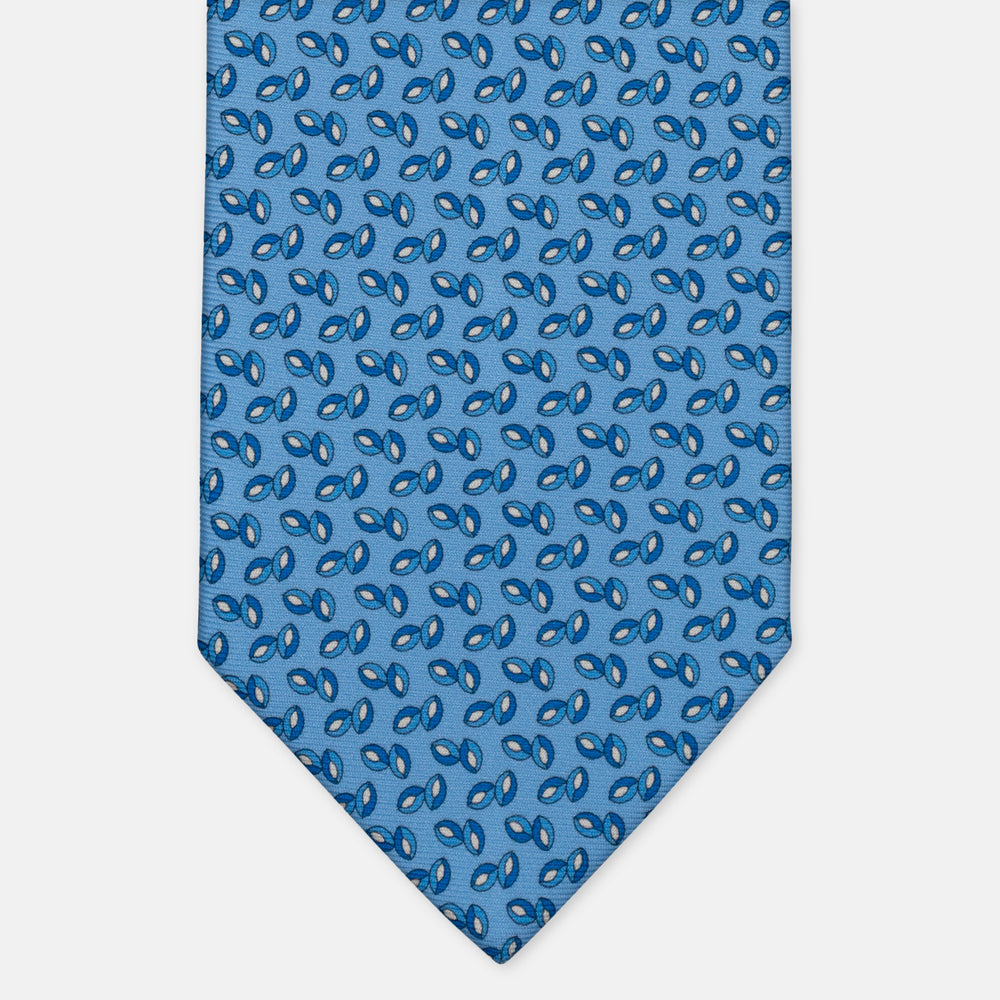 3-Fold Silk Tie, Floral Pattern, Light Blue - 3101