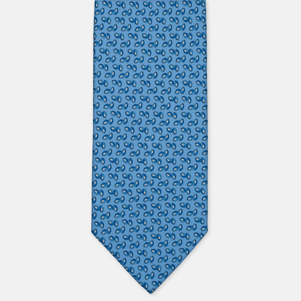 3-Fold Silk Tie, Floral Pattern, Light Blue - 3101