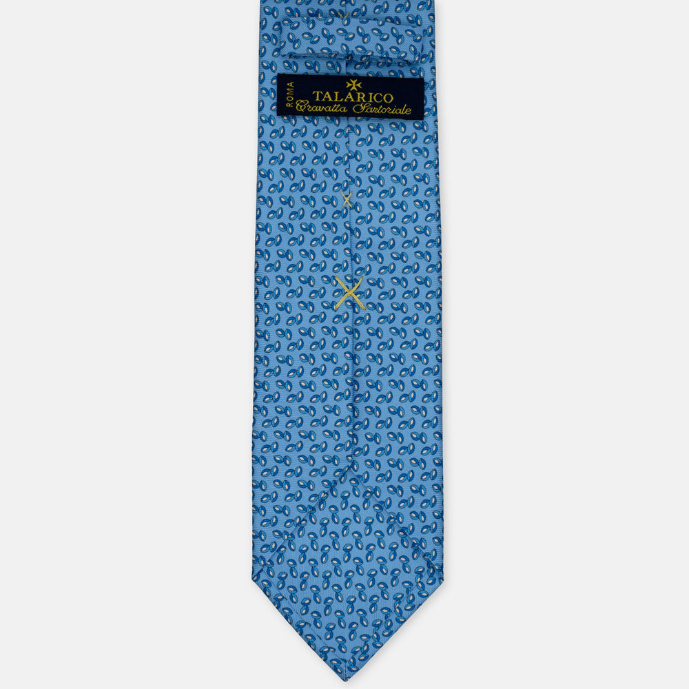 3-Fold Silk Tie, Floral Pattern, Light Blue - 3101