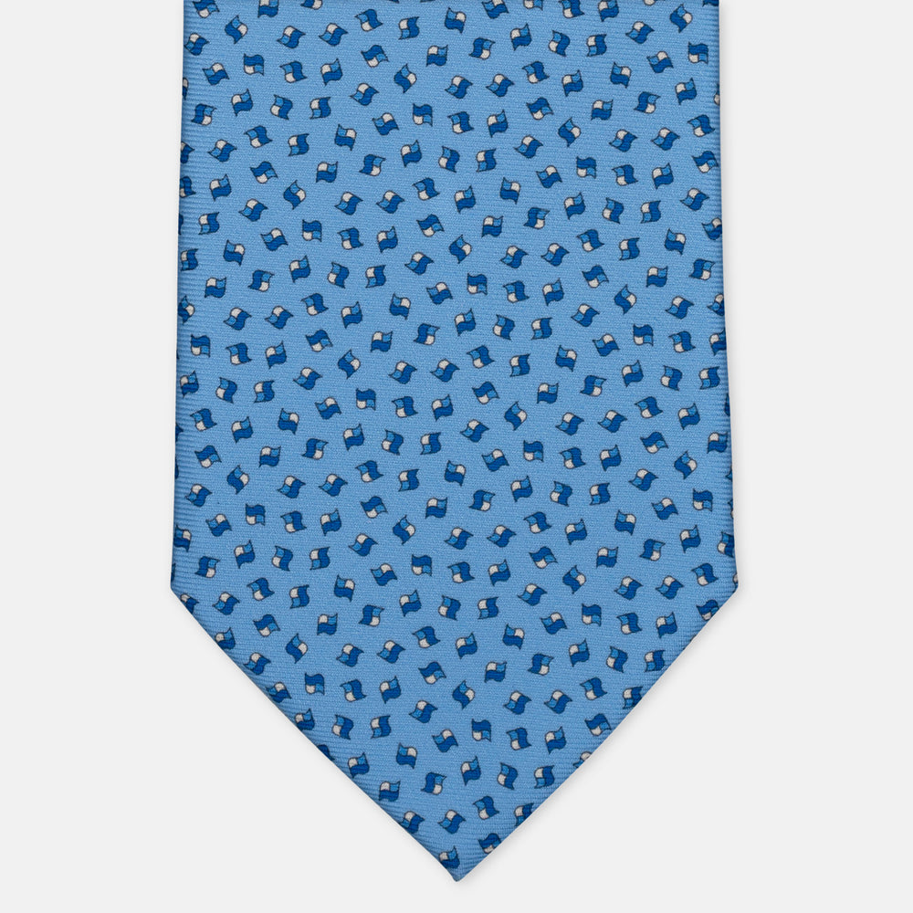 3-Fold Silk Tie, Micro Geometric Pattern, Light Blue - 3002