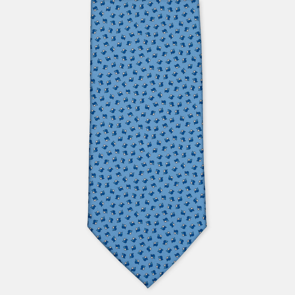 3-Fold Silk Tie, Micro Geometric Pattern, Light Blue - 3002