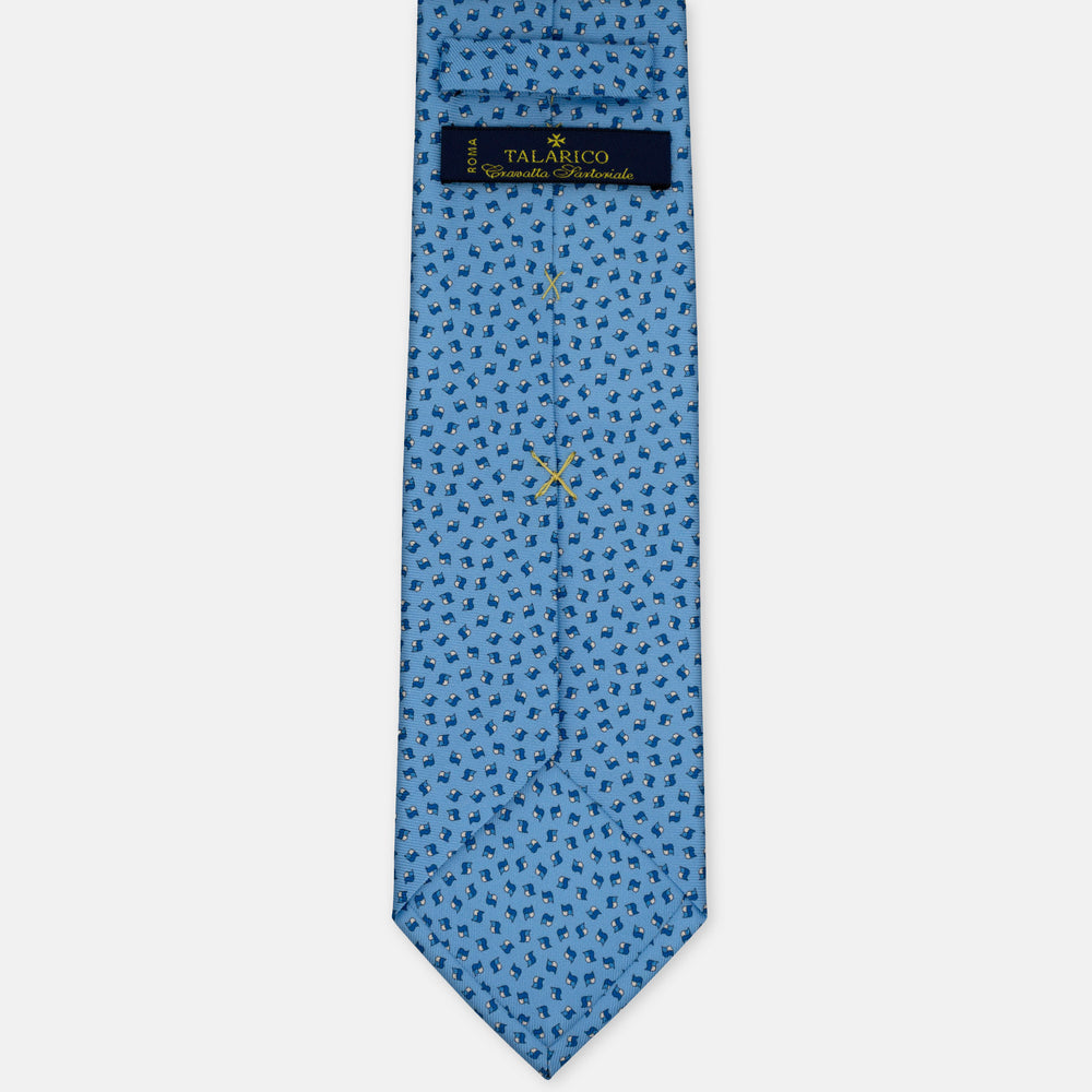 3-Fold Silk Tie, Micro Geometric Pattern, Light Blue - 3002