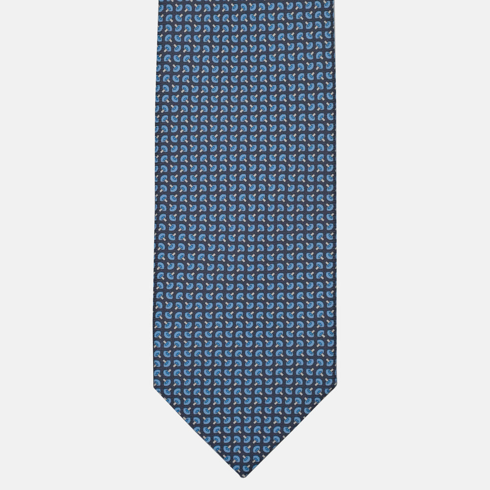 3-Fold Silk Tie, Micro Geometric Pattern, Light Blue Grey - 3104