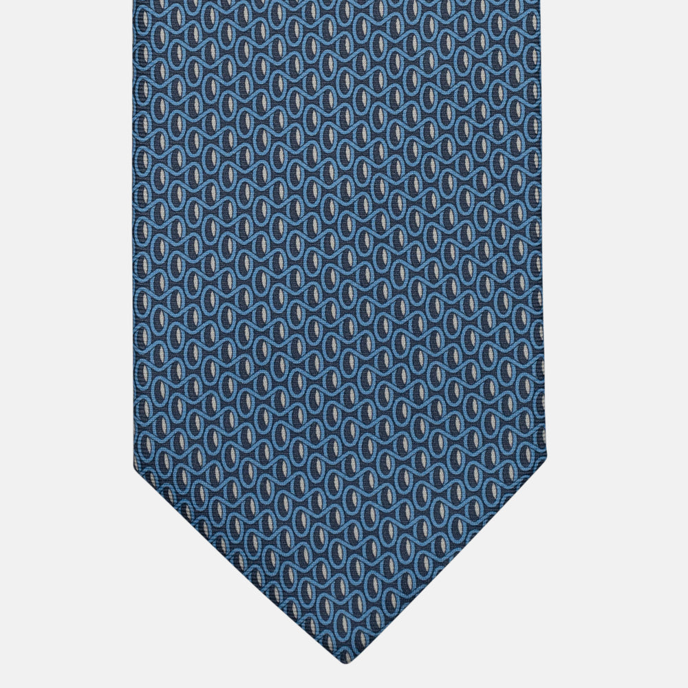 3-Fold Silk Tie, Micro Geometric Pattern, Light Blue Grey - 3106
