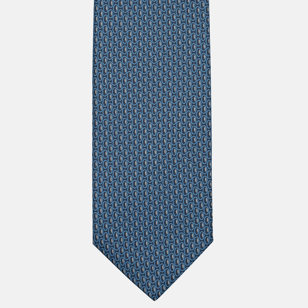 3-Fold Silk Tie, Micro Geometric Pattern, Light Blue Grey - 3106