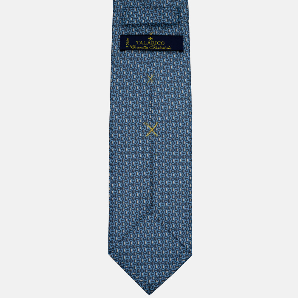 3-Fold Silk Tie, Micro Geometric Pattern, Light Blue Grey - 3106