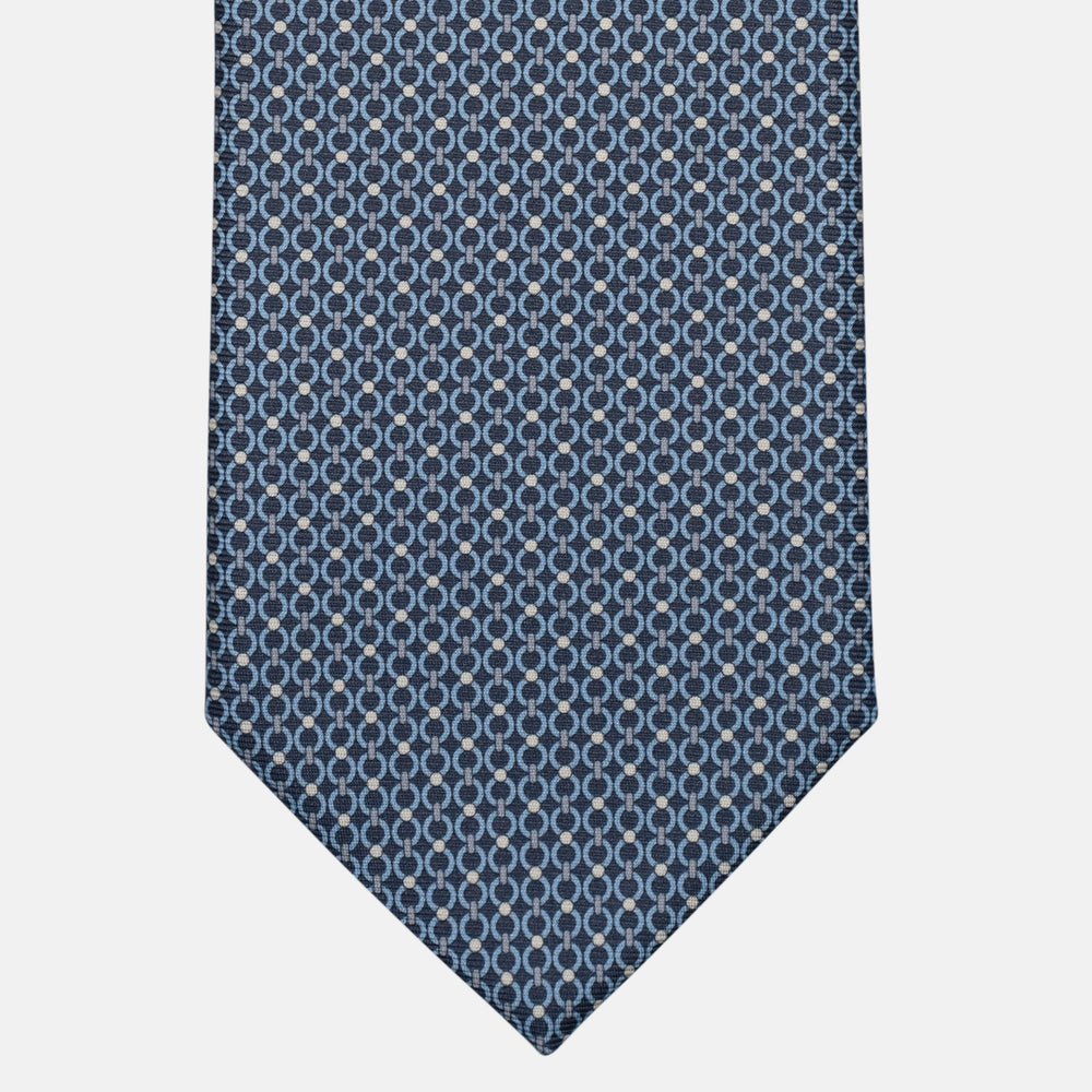 3-Fold Silk Tie, Micro Geometric Pattern, Light Blue Grey - 3108