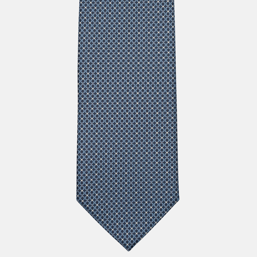 3-Fold Silk Tie, Micro Geometric Pattern, Light Blue Grey - 3108