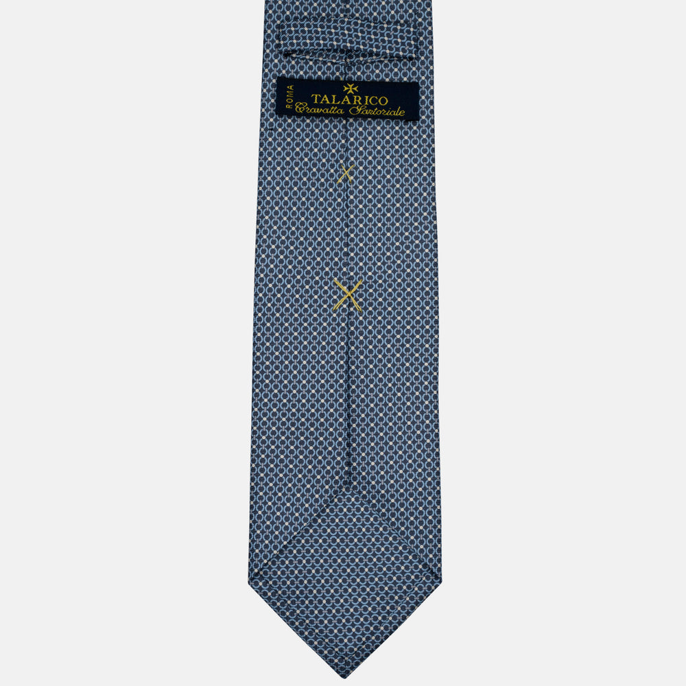 3-Fold Silk Tie, Micro Geometric Pattern, Light Blue Grey - 3119