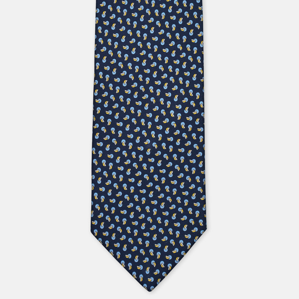 3-Fold Silk Tie, Micro Geometric Pattern, Blue and Yellow - 3110