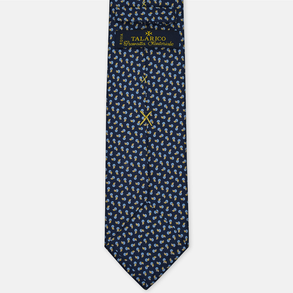 3-Fold Silk Tie, Micro Geometric Pattern, Blue and Yellow - 3110