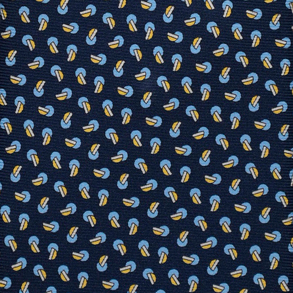 3-Fold Silk Tie, Micro Geometric Pattern, Blue and Yellow - 3110