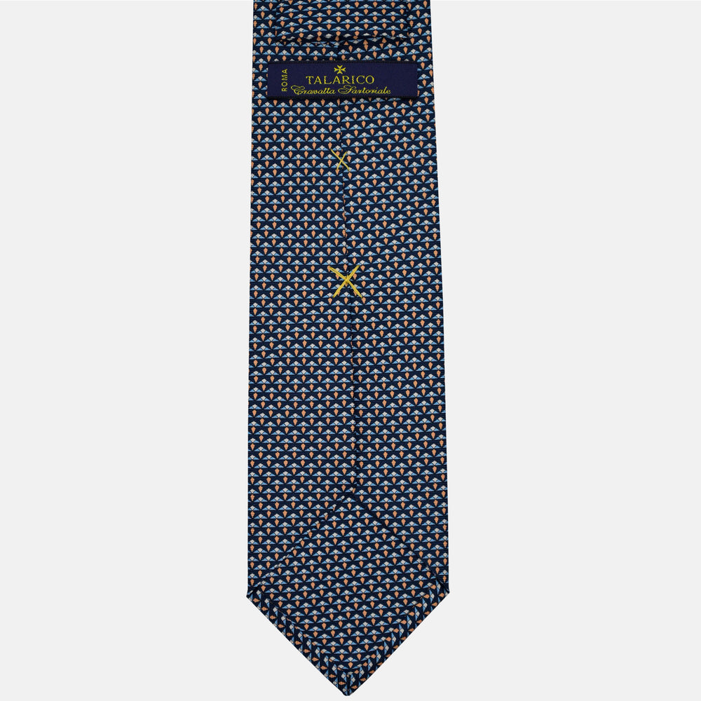 3-Fold Silk Tie, Micro Geometric Pattern, Blue and Yellow - 3113
