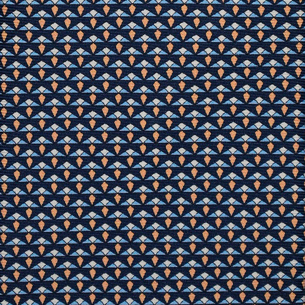 3-Fold Silk Tie, Micro Geometric Pattern, Blue and Yellow - 3113