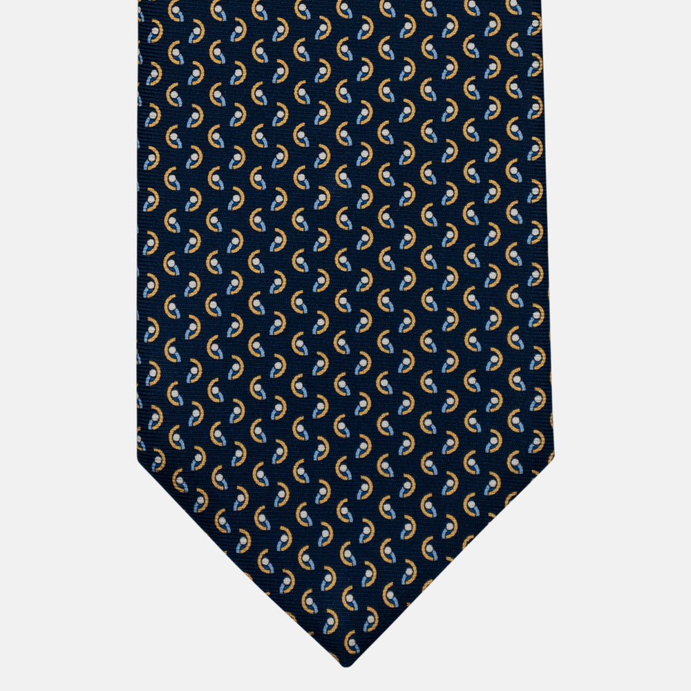 3-Fold Silk Tie, Micro Geometric Pattern, Blue and Yellow - 3117