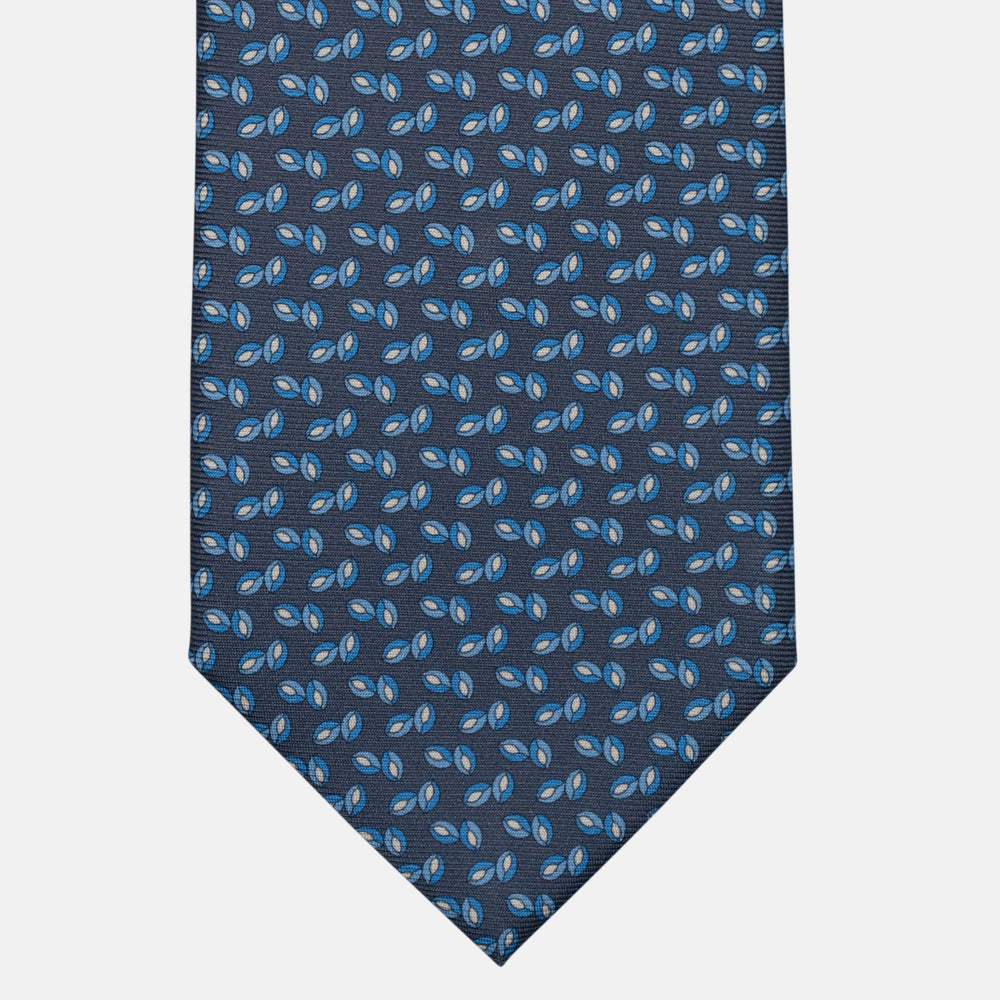 3-Fold Silk Tie, Micro Geometric Pattern, Light Blue Grey - 3119