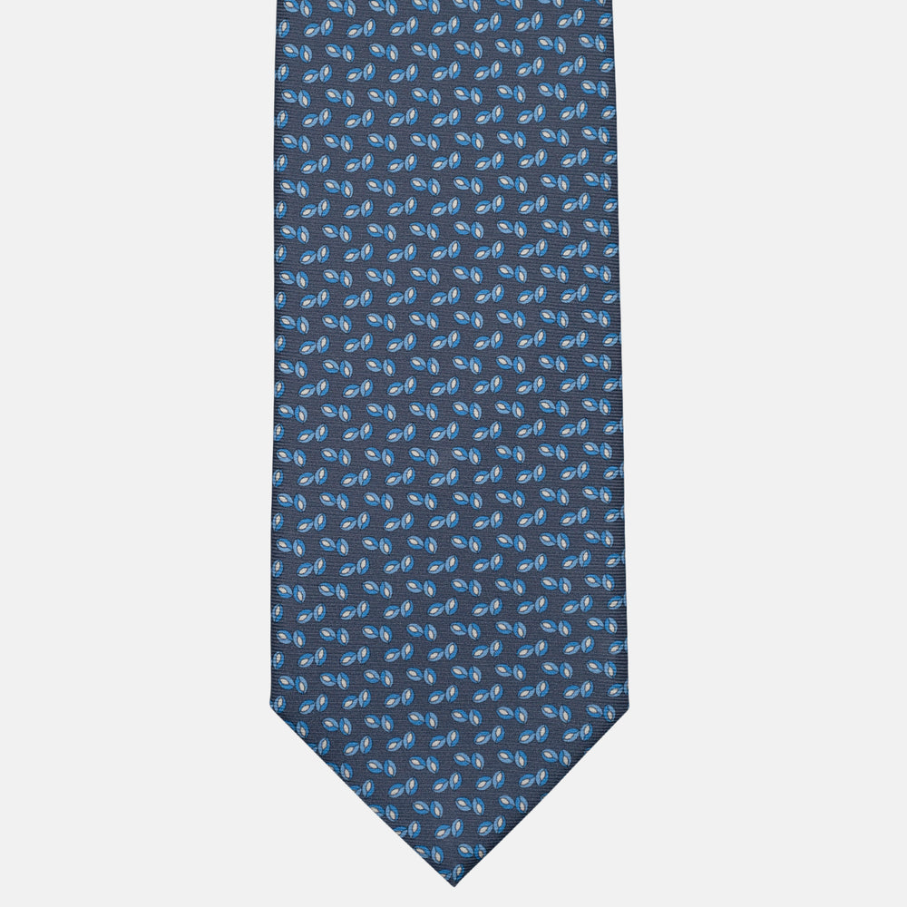 3-Fold Silk Tie, Micro Geometric Pattern, Light Blue Grey - 3119