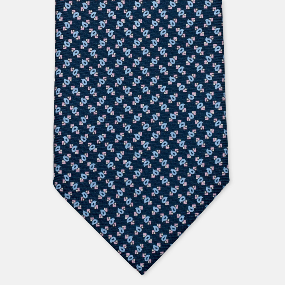 3-Fold Silk Tie, Micro Pattern, Blue Pink - 3021
