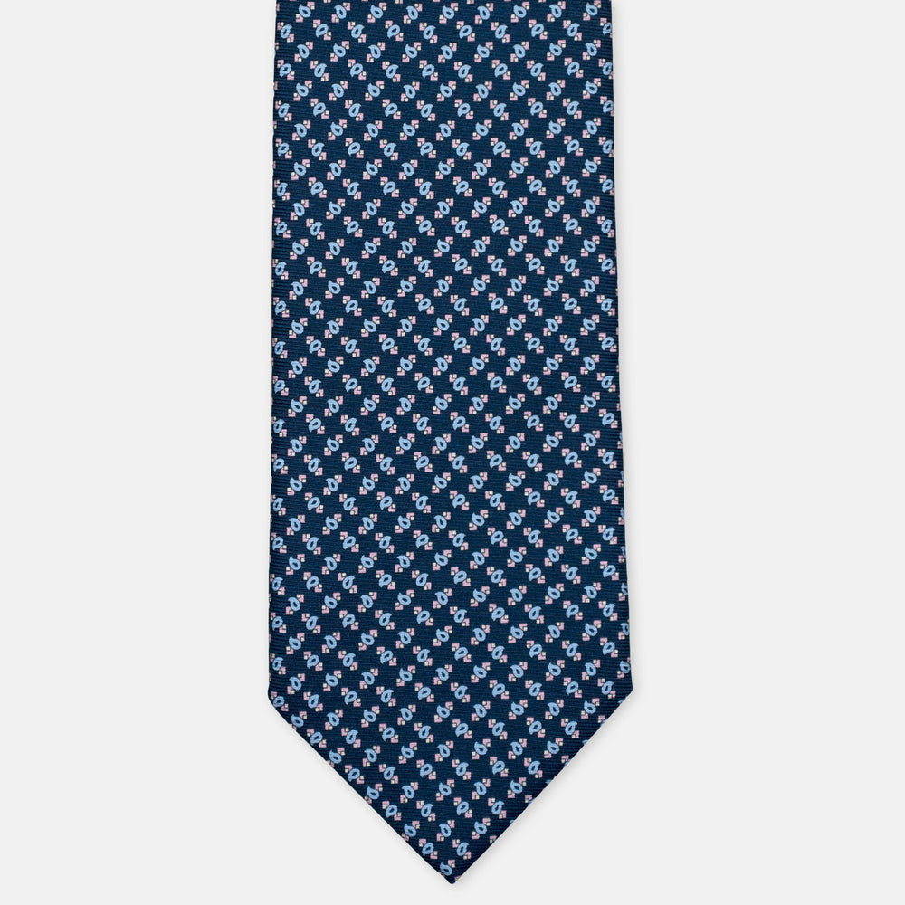 3-Fold Silk Tie, Micro Pattern, Blue Pink - 3021