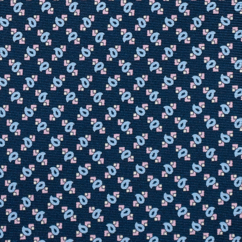 3-Fold Silk Tie, Micro Pattern, Blue Pink - 3021