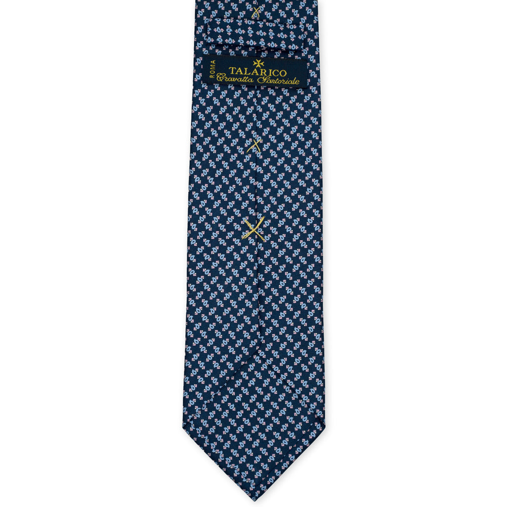 3-Fold Silk Tie, Micro Pattern, Blue Pink - 3021