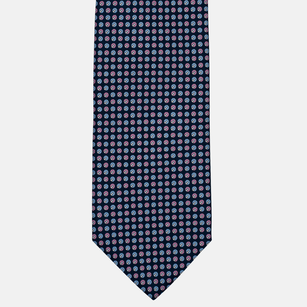 3-Fold Silk Tie, Micro Geometric Pattern, Blue Pink - 3123