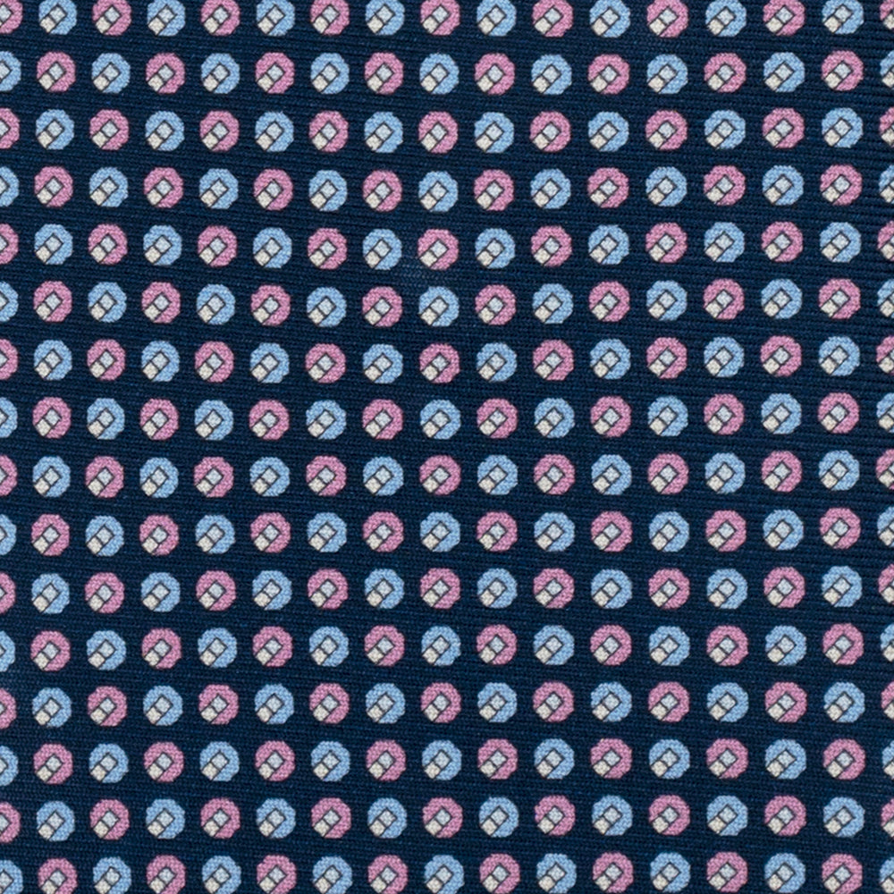 3-Fold Silk Tie, Micro Geometric Pattern, Blue Pink - 3123