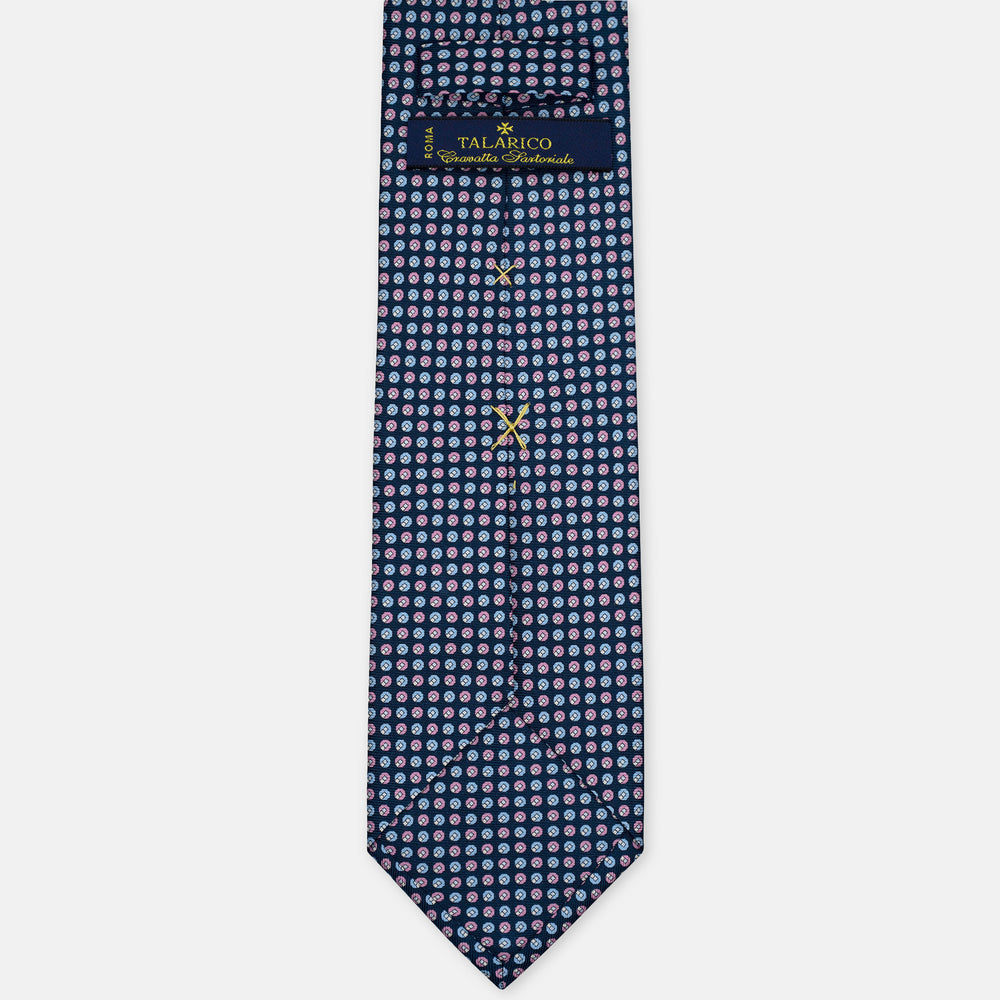 3-Fold Silk Tie, Micro Geometric Pattern, Blue Pink - 3123