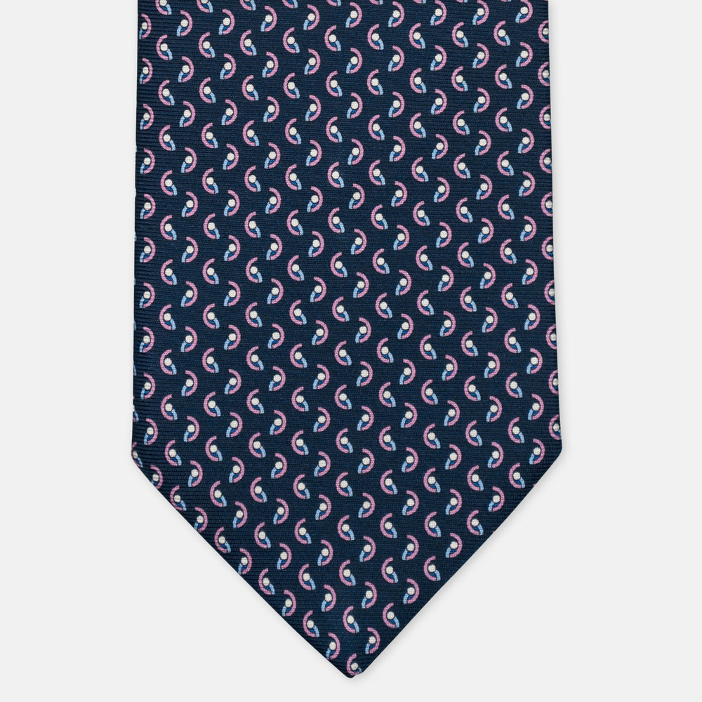 3-Fold Silk Tie, Micro Geometric Pattern, Blue Pink - 3125