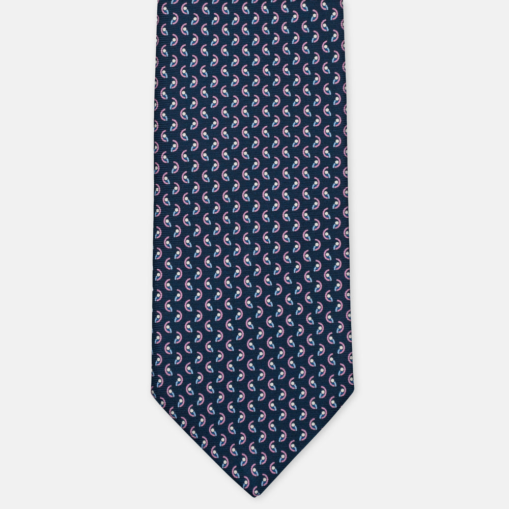 3-Fold Silk Tie, Micro Geometric Pattern, Blue Pink - 3125