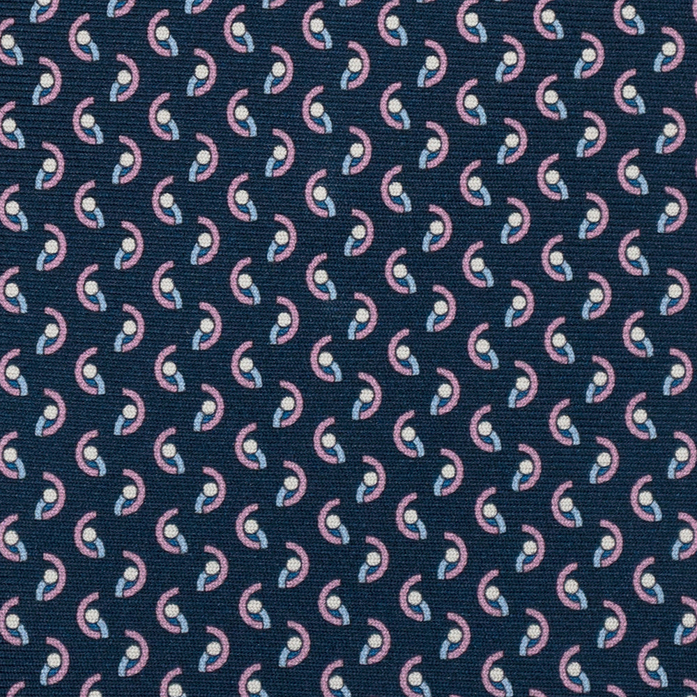 3-Fold Silk Tie, Micro Geometric Pattern, Blue Pink - 3125