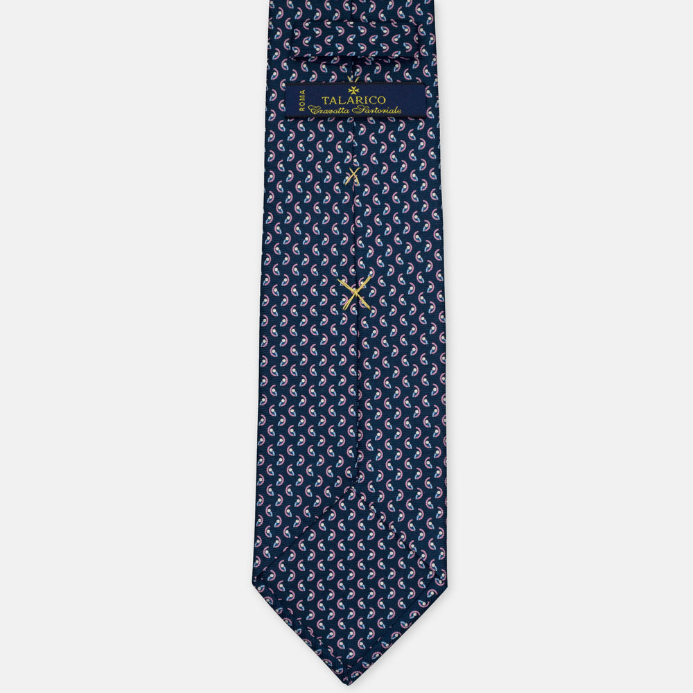 3-Fold Silk Tie, Micro Geometric Pattern, Blue Pink - 3125