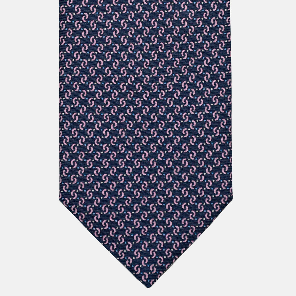 3-Fold Silk Tie, Micro Geometric Pattern, Blue Pink - 3127