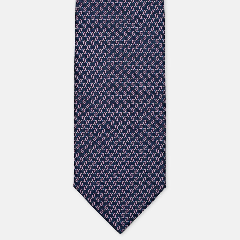 3-Fold Silk Tie, Micro Geometric Pattern, Blue Pink - 3127