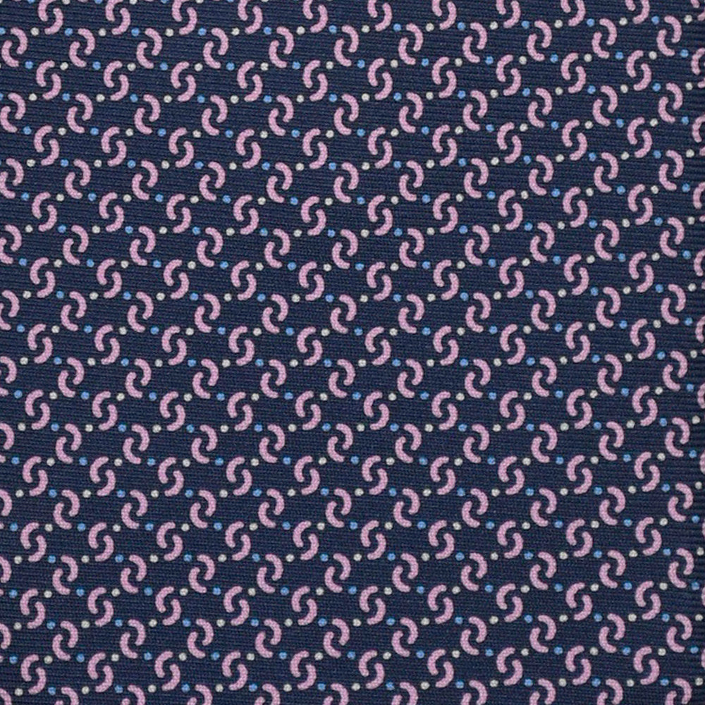 3-Fold Silk Tie, Micro Geometric Pattern, Blue Pink - 3127