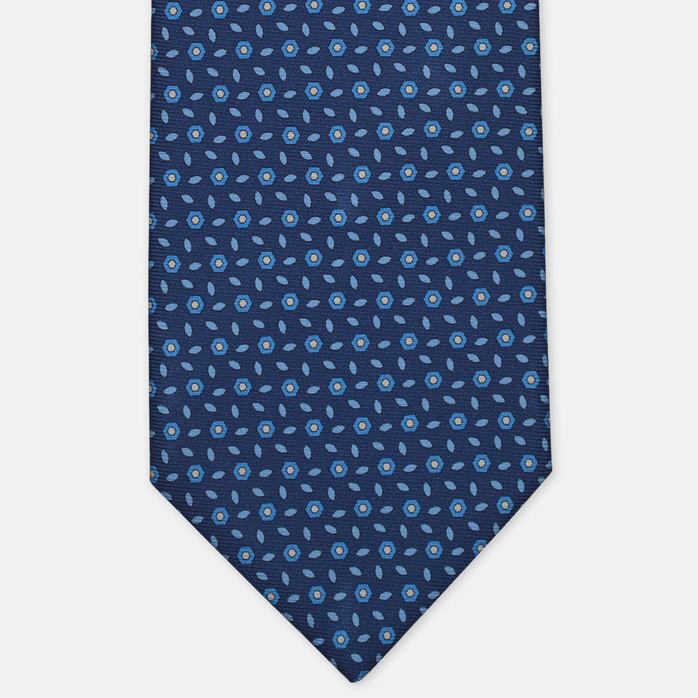 3-Fold Silk Tie, Floral Pattern, Light Blue - 3128