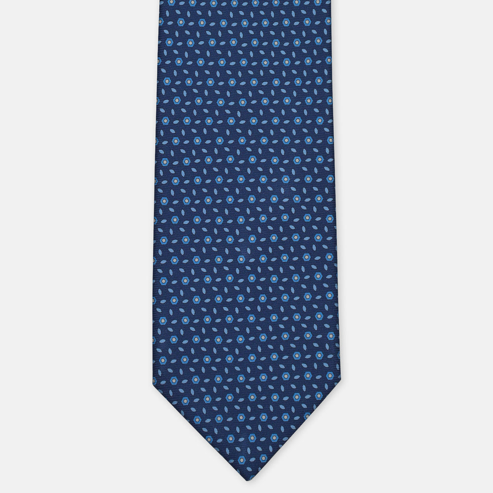 3-Fold Silk Tie, Floral Pattern, Light Blue - 3128