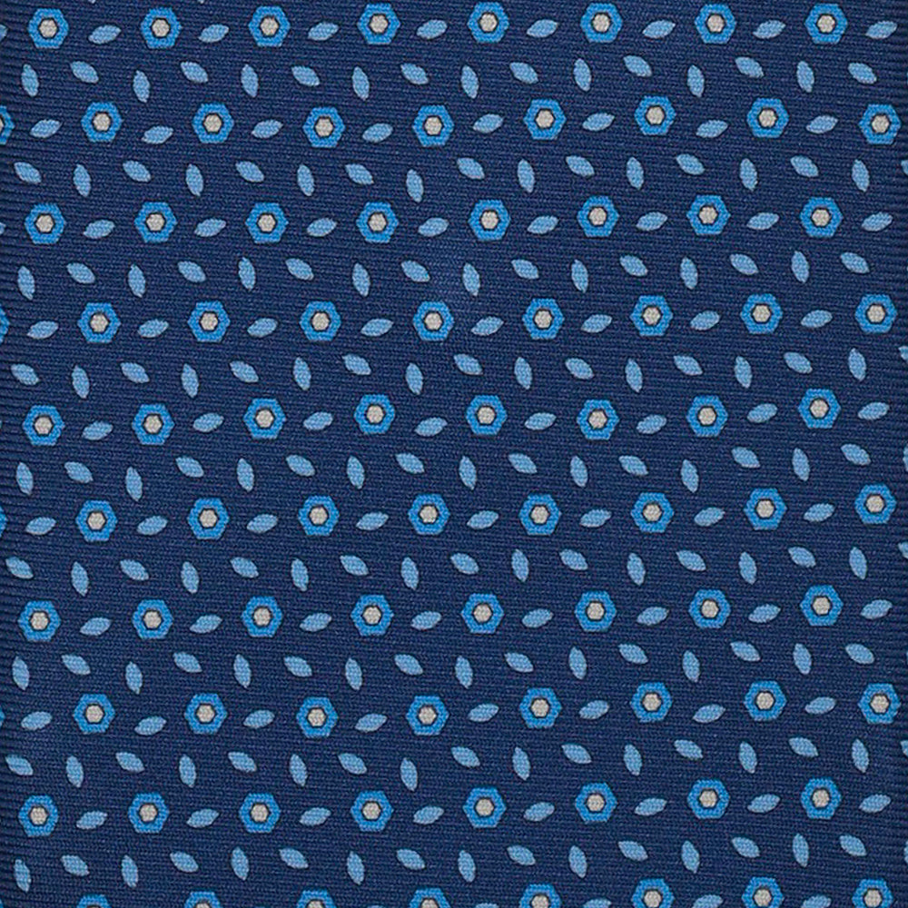 3-Fold Silk Tie, Floral Pattern, Light Blue - 3128